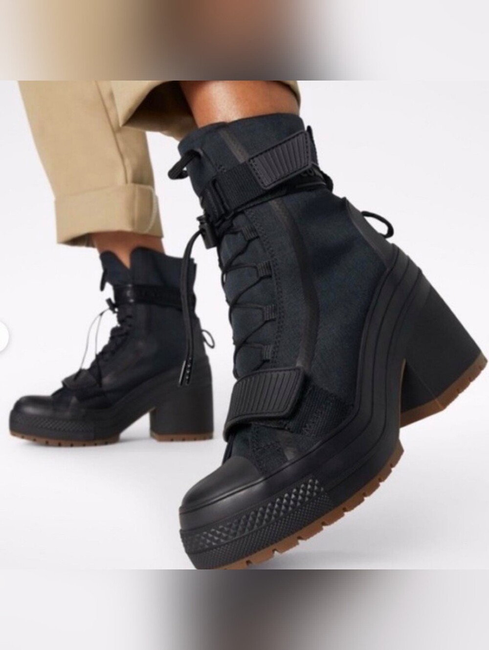 Chuck Taylor All Star GR82 ~ Black Lace-Up Platform Heel Ankle Boots by Converse